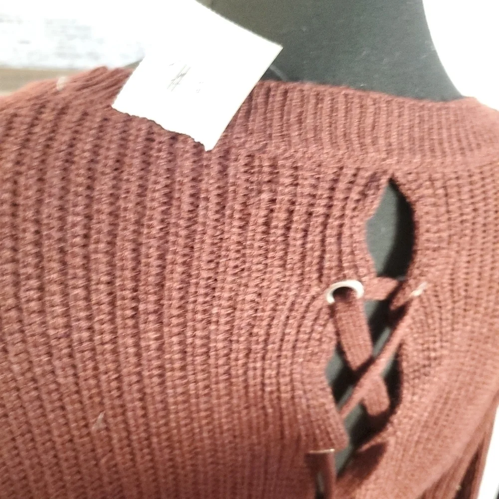 Ambiance appears LACE-UP BACK SWEATER Size LARGE NEW